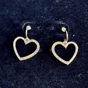 Sparkling Silvertone Heart Hoop Earrings with pink rhinestones for pierced ears